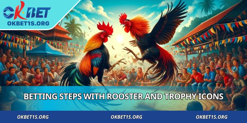 Betting steps with rooster and trophy icons
