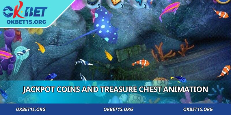 Jackpot coins and treasure chest animation