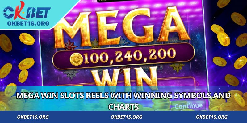 Mega win slots reels with winning symbols and charts
